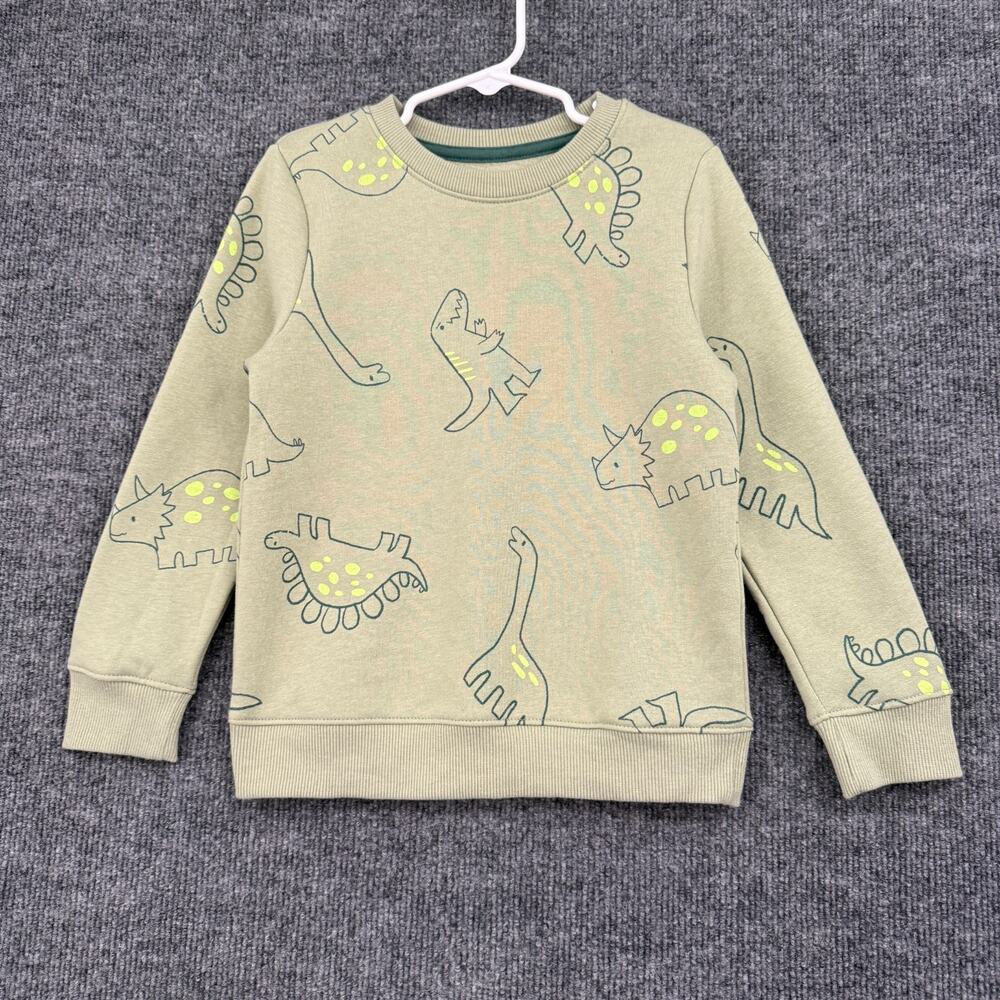 Cat & Jack Fleece Crewneck Sweatshirt Size 5T Green Dinosaur Print Pullover NWT
